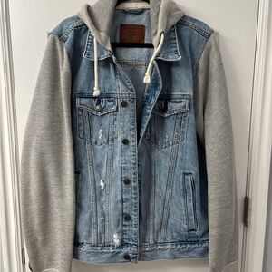 Abercrombie & Fitch Blue Denim Jacket with Gray Sleeves